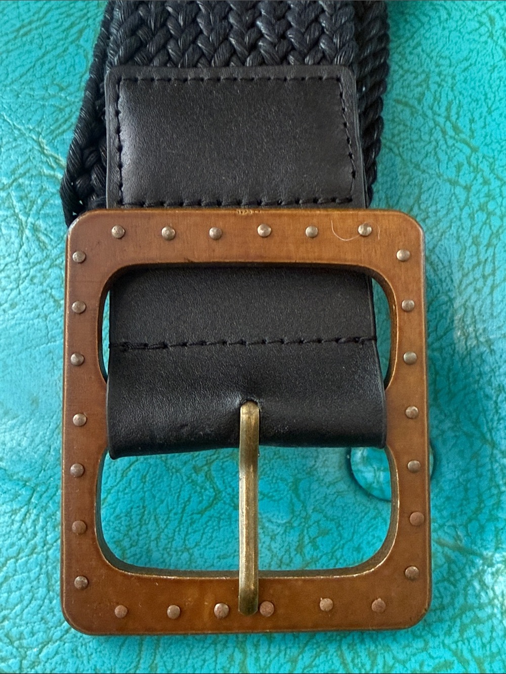 Set of two woven wide statement belts black and natural M/L boho cinching - Picture 6 of 11